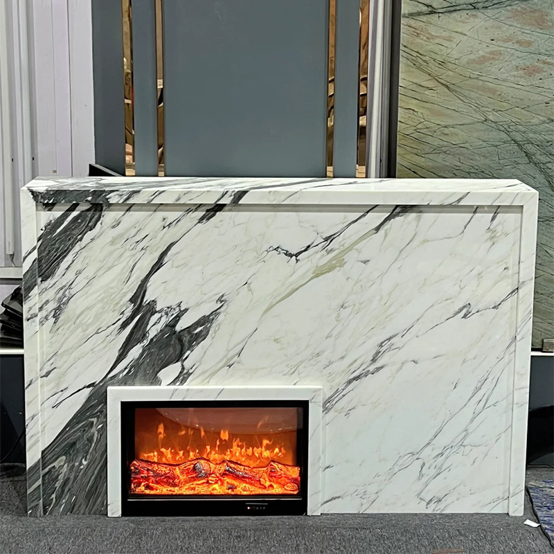 Minimalist Design Arabescato Marble Fireplace Surround Indoor Mantel Stone Fireplace Natural White Marble Fireplace