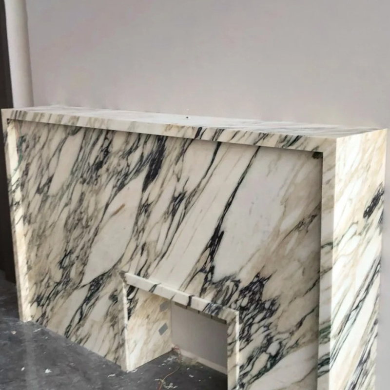 Minimalist Design Arabescato Marble Fireplace Surround Indoor Mantel Stone Fireplace Natural White Marble Fireplace