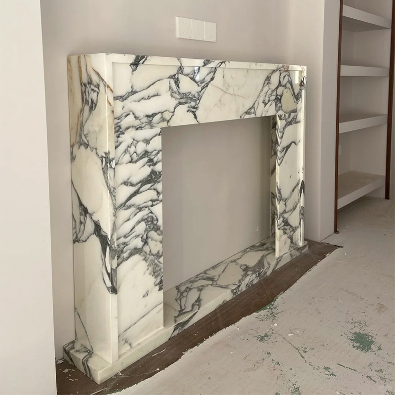 Minimalist Design Arabescato Marble Fireplace Surround Indoor Mantel Stone Fireplace Natural White Marble Fireplace
