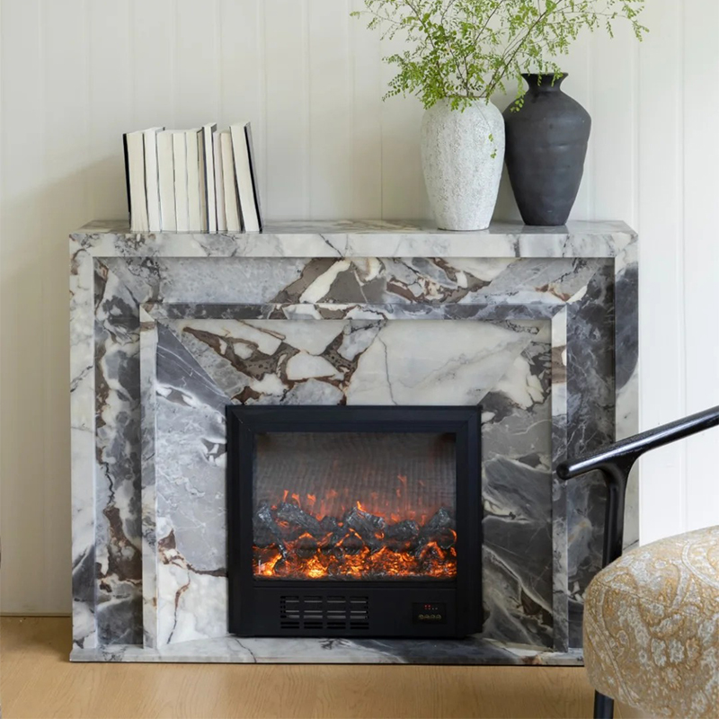 Modern Indoor Fireplace Mantel Hand Carved Natural Beige Limestone Fluted Marble Surround Freestanding Installation