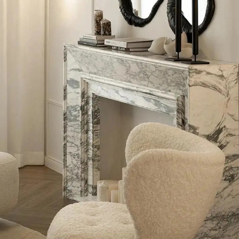 Luxury Natural Stone Real Italian Calacatta Viola Marble Fireplace Surround Mantel for Indoor Hotel Villa Decor
