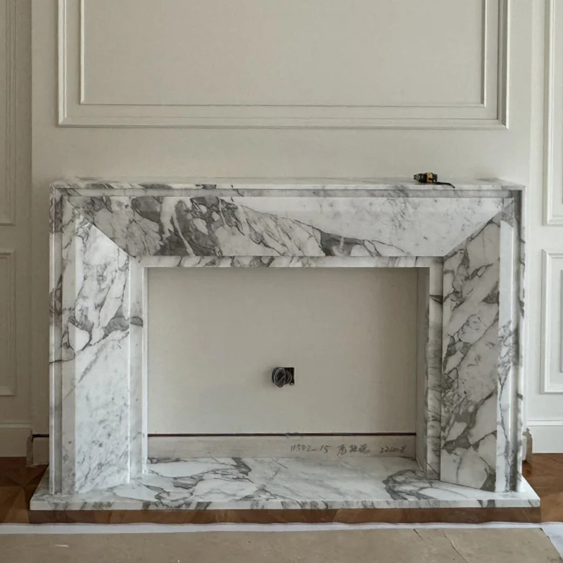 Luxury Natural Stone Real Italian Calacatta Viola Marble Fireplace Surround Mantel for Indoor Hotel Villa Decor