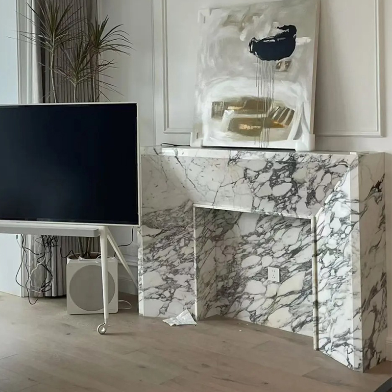 Luxury Style Natural Bvlgari Calacatta Viola Marble Fireplace Surround for Villa Livingroom Hotel Indoor Decoration