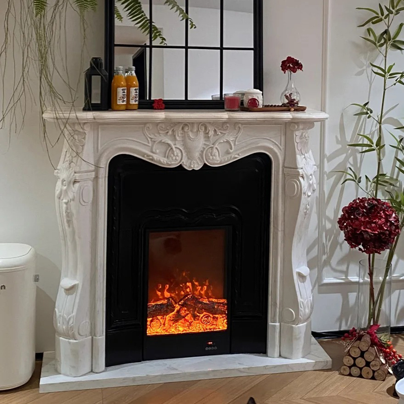 Luxury Style Natural Stone Beige Marble Fireplace Surround for Villa Livingroom Hotel Indoor Decoration
