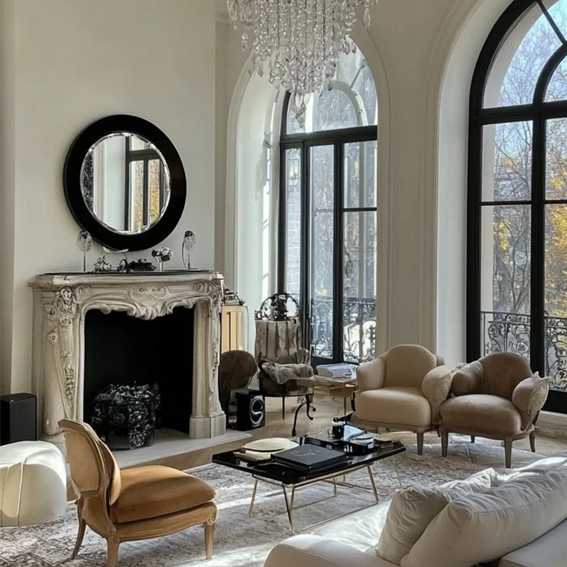 Luxury Style Natural Stone Beige Marble Fireplace Surround for Villa Livingroom Hotel Indoor Decoration