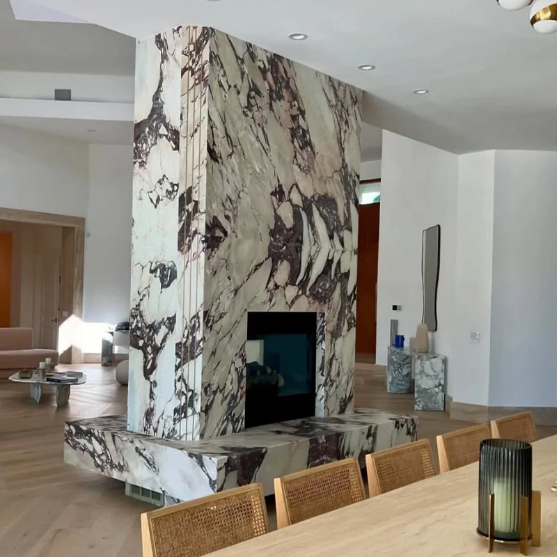 Luxury Natural Stone Hand Craved Italian Calacatta Viola Marble Fireplace Surround Mantel for Indoor Villa Livingroom Decor