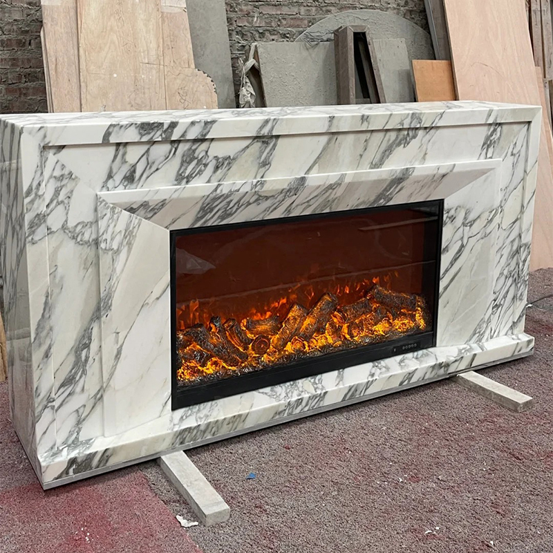 Luxury Natural Stone Hand Craved Italian Calacatta Viola Marble Fireplace Surround Mantel for Indoor Villa Livingroom Decor