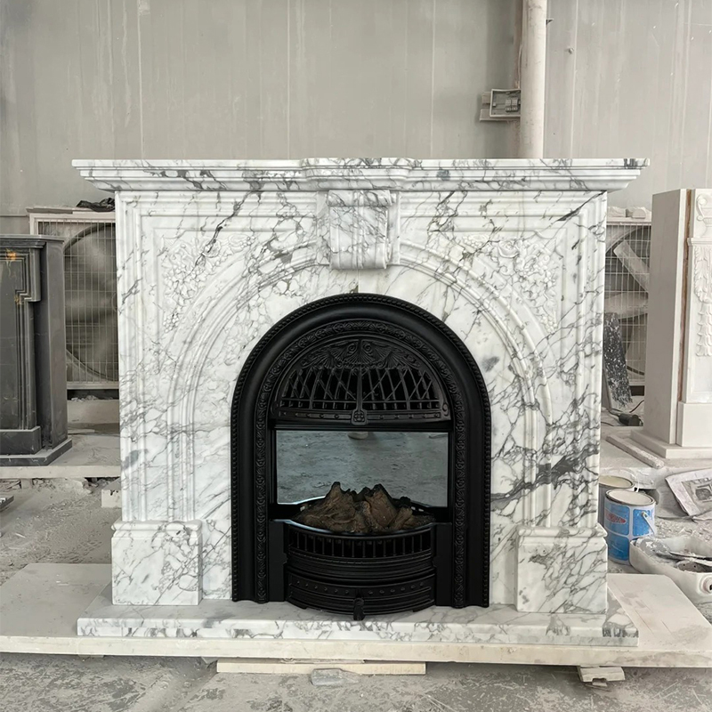 Luxury Natural Stone Hand Craved Italian Calacatta Viola Marble Fireplace Surround Mantel for Indoor Villa Livingroom Decor