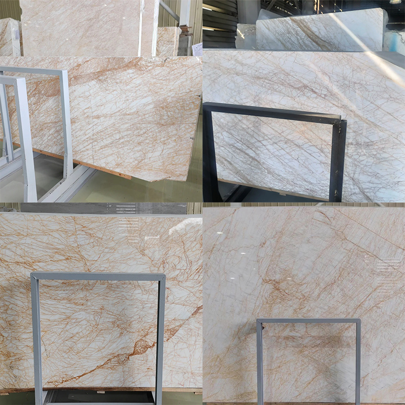 Royal Style Beige Marble Stone with Goled Veins for Villa Decoration Dining Table Kitchen Island Countertop