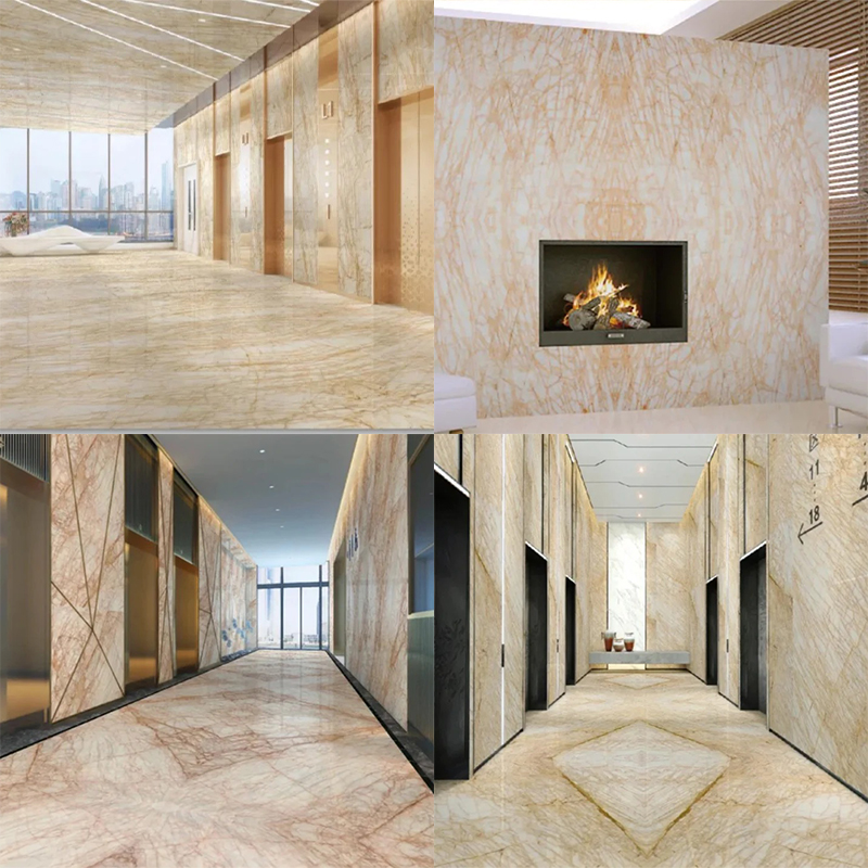 Royal Style Beige Marble Stone with Goled Veins for Villa Decoration Dining Table Kitchen Island Countertop