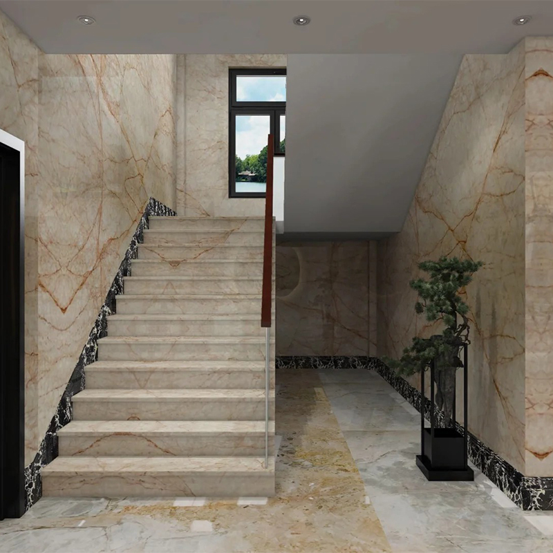 Royal Style Beige Marble Stone with Goled Veins for Villa Decoration Dining Table Kitchen Island Countertop