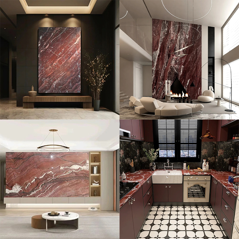 Wholesale Price Natural Red Marble with White Veins Slab Stone for Exterior Interior Wall Decoration Floor Tiles Villa Mansion Projects Luxury Home Furniture