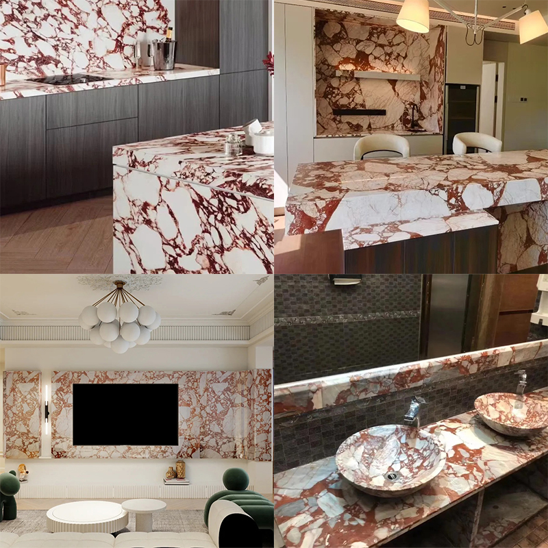 Factory Price Luxury Natural Calacatta Red Marble Slab Stone for Exterior Interior Wall Decoration Floor Tiles Villa Mansion Projects Luxury Home Furniture