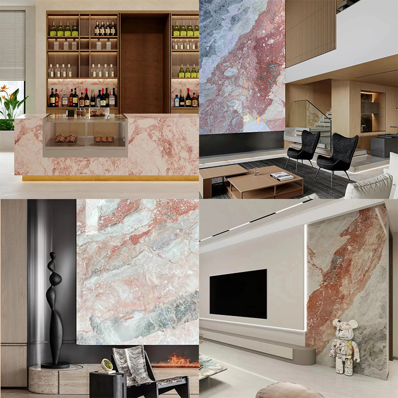 Luxury Rainbow Pink Marble Stone Slab for Exterior Interior Wall Decoration Floor Tiles Villa Mansion Projects Luxury Home Furniture Kitchen Countertop
