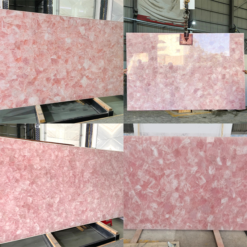 Luxury Light Translucent Pink Krystal Marble Stone Slab for Exterior Interior Wall Decoration Floor Tiles Villa Mansion Projects Luxury Home Furniture Kitchen Countertop