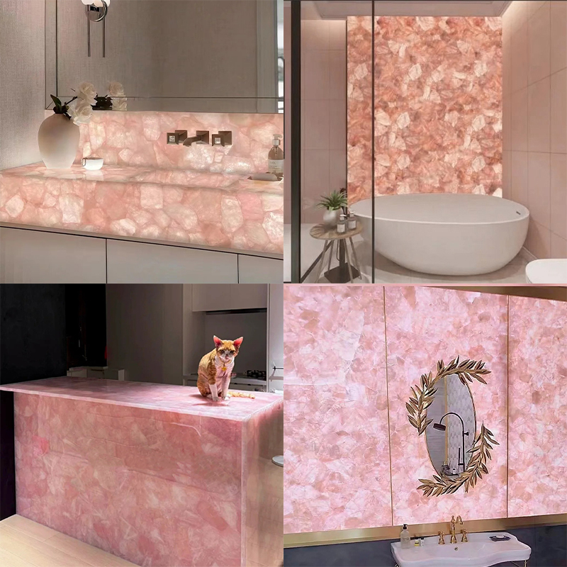 Luxury Light Translucent Pink Krystal Marble Stone Slab for Exterior Interior Wall Decoration Floor Tiles Villa Mansion Projects Luxury Home Furniture Kitchen Countertop