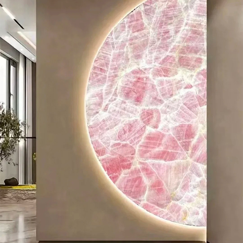 Luxury Light Translucent Pink Krystal Marble Stone Slab for Exterior Interior Wall Decoration Floor Tiles Villa Mansion Projects Luxury Home Furniture Kitchen Countertop