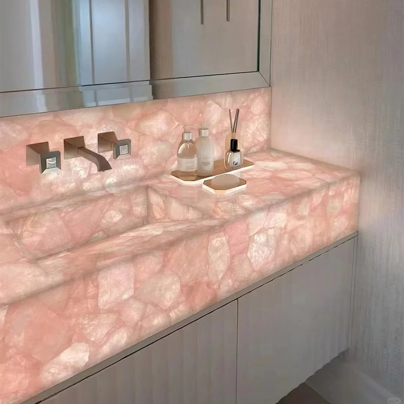 Luxury Light Translucent Pink Krystal Marble Stone Slab for Exterior Interior Wall Decoration Floor Tiles Villa Mansion Projects Luxury Home Furniture Kitchen Countertop