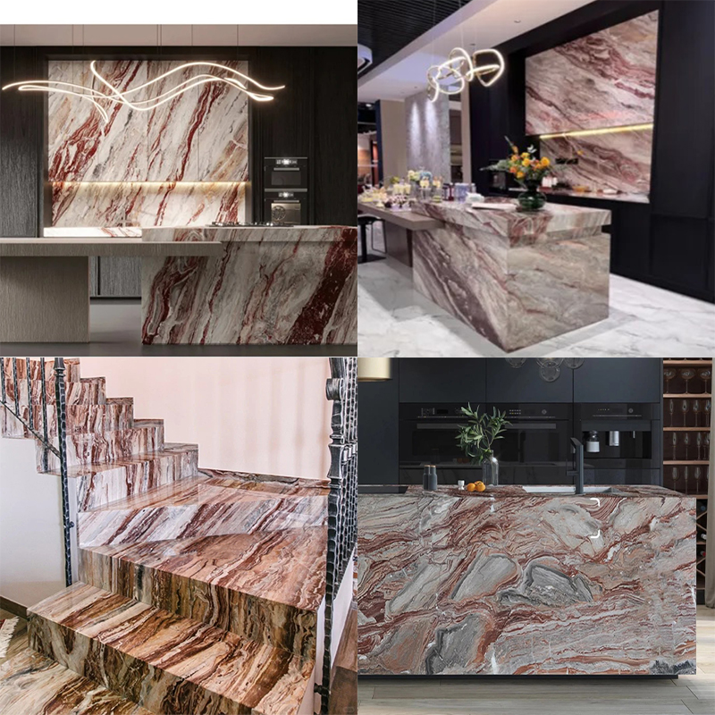 100% Natural Monica Red Marble Stone Slab for Exterior Interior Wall Decoration Floor Tiles Villa Mansion Projects Luxury Home Furniture Kitchen Countertop Bathroom Vanity