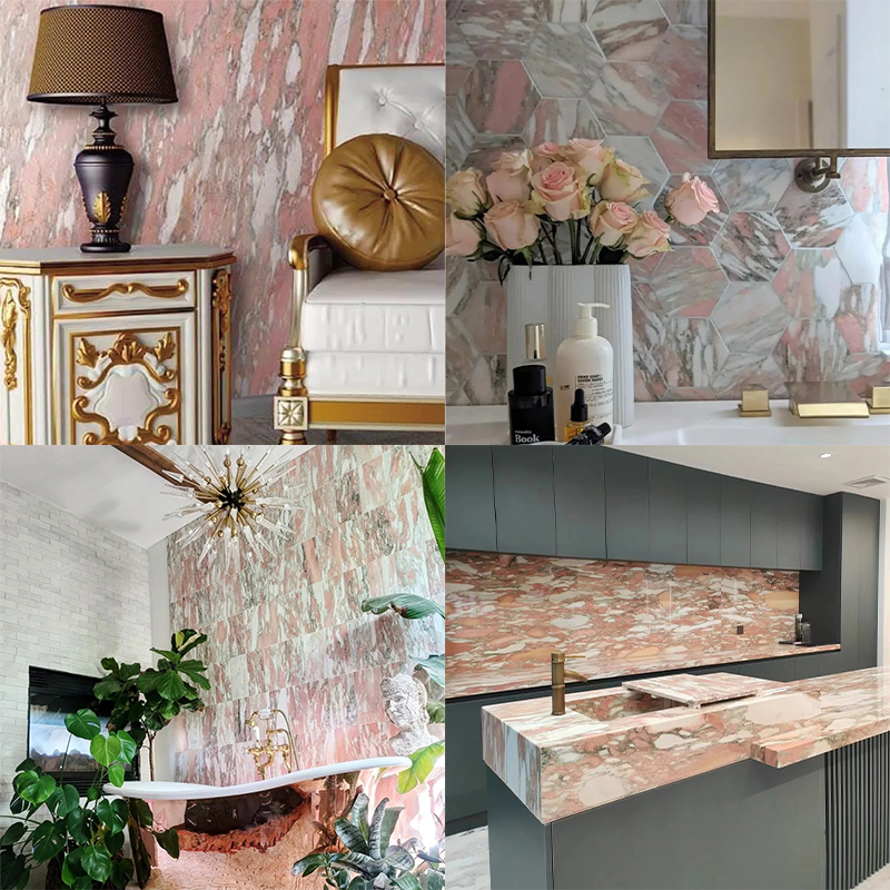 Luxury Royal Norwegian Rose Pink Marble Stone Slab for Exterior Interior Wall Decoration Floor Tiles Villa Mansion Projects Luxury Home Furniture Kitchen Countertop Floor Tiles Bathroom Vanity