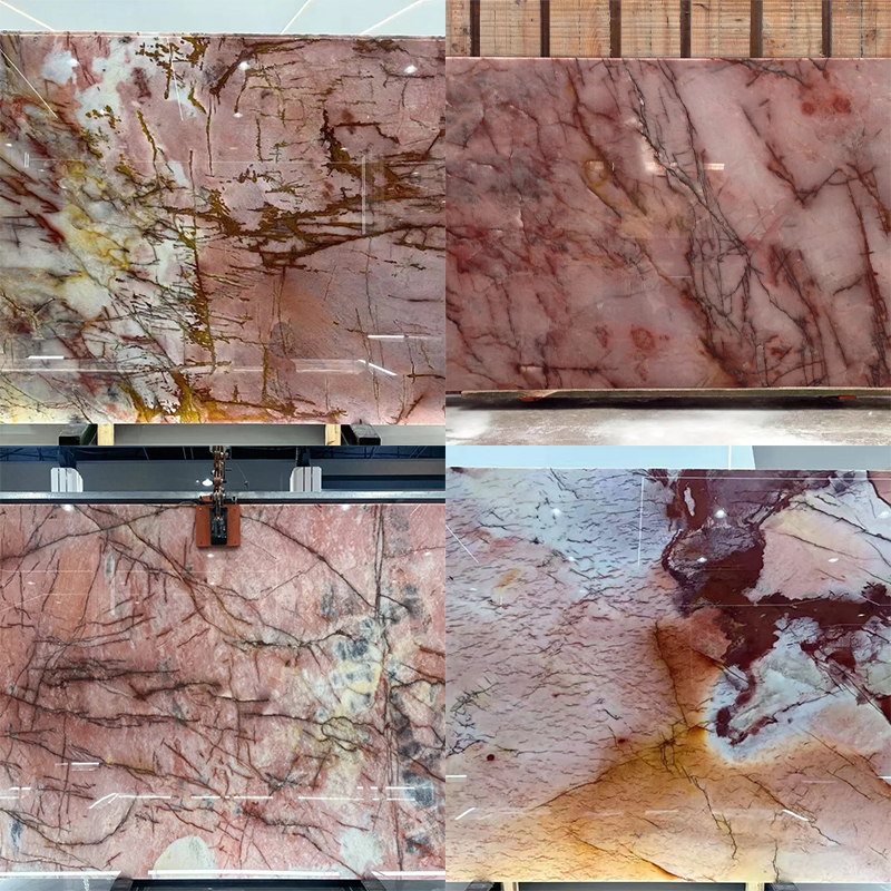 Luxury Royal Light Translucent Red Cosmopolitan Quartzite Stone Slab for Exterior Interior Wall Decoration Floor Tiles Villa Mansion Projects Luxury Home Furniture Kitchen Countertop Bathroom Vanity