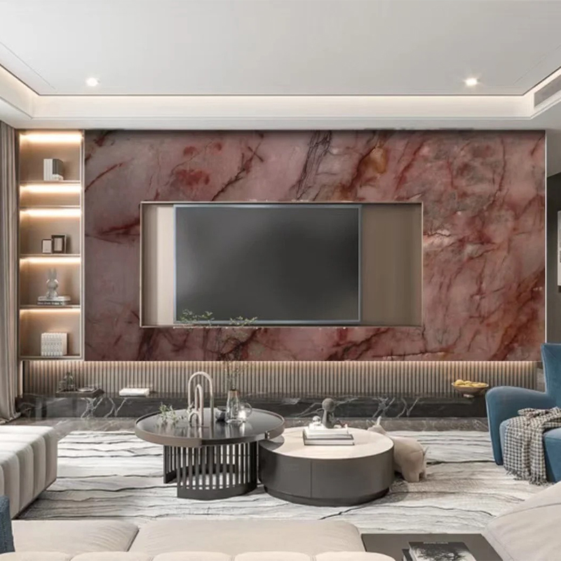 Luxury Royal Light Translucent Red Cosmopolitan Quartzite Stone Slab for Exterior Interior Wall Decoration Floor Tiles Villa Mansion Projects Luxury Home Furniture Kitchen Countertop Bathroom Vanity
