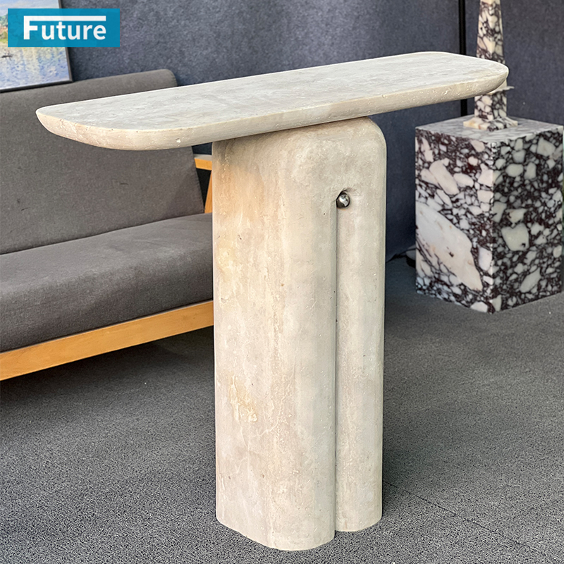 Luxury Wabi-sabi Style Natural Beige Travertine Console Table for Entrance Hall Home Decor Livingroom Mansions Villa Decor