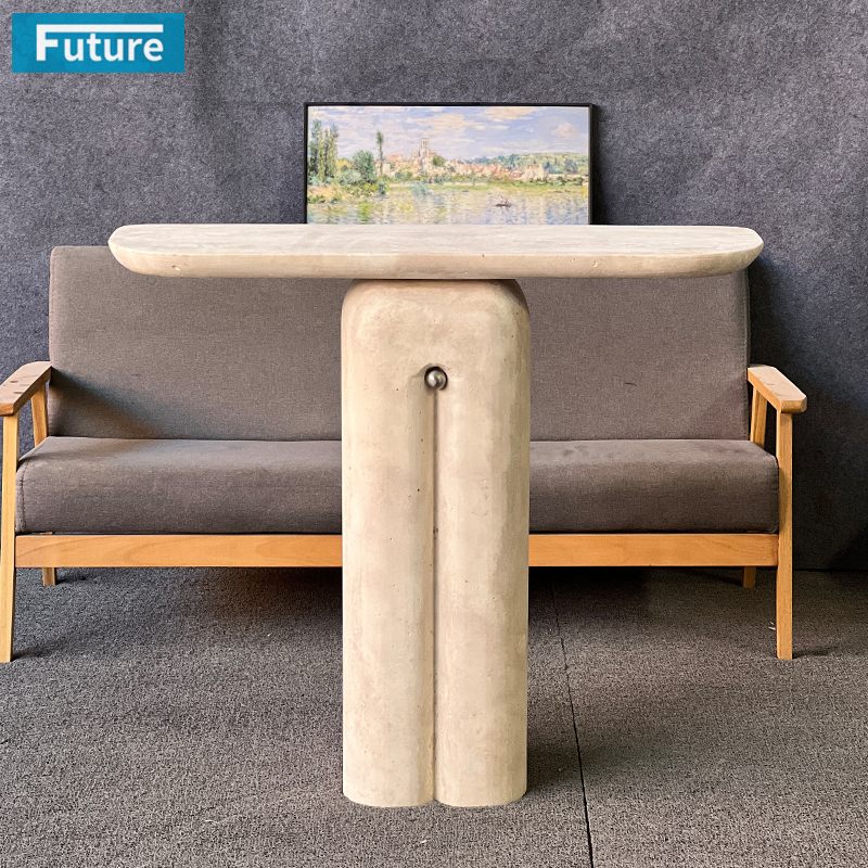 Luxury Wabi-sabi Style Natural Beige Travertine Console Table for Entrance Hall Home Decor Livingroom Mansions Villa Decor