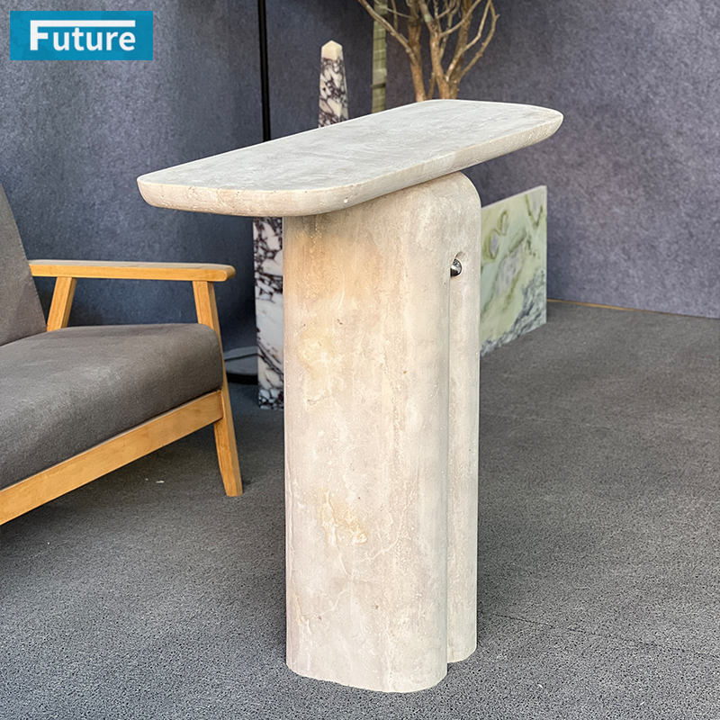Luxury Wabi-sabi Style Natural Beige Travertine Console Table for Entrance Hall Home Decor Livingroom Mansions Villa Decor
