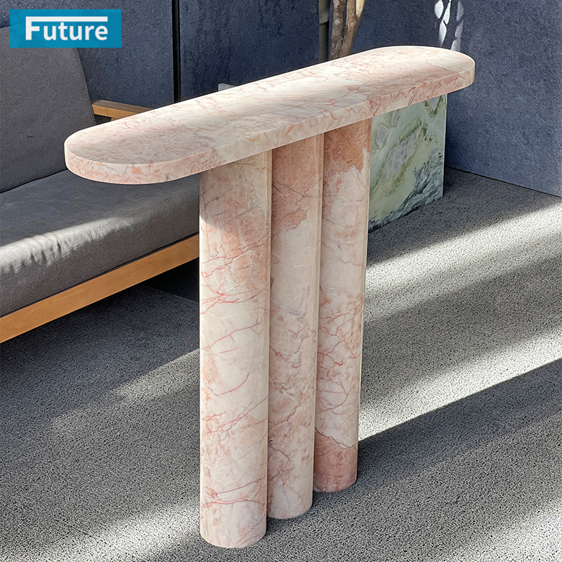Luxury Modern Style Pink Rose Marble Console Table for Entry Hall Hotel Decor Home Entrance Villa Decoration Porjects