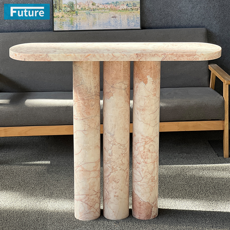 Luxury Modern Style Pink Rose Marble Console Table for Entry Hall Hotel Decor Home Entrance Villa Decoration Porjects