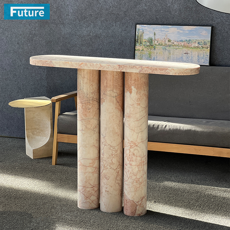 Luxury Modern Style Pink Rose Marble Console Table for Entry Hall Hotel Decor Home Entrance Villa Decoration Porjects