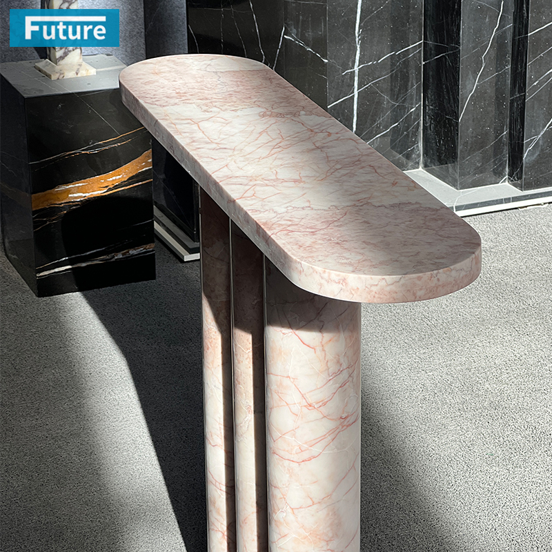 Luxury Modern Style Pink Rose Marble Console Table for Entry Hall Hotel Decor Home Entrance Villa Decoration Porjects