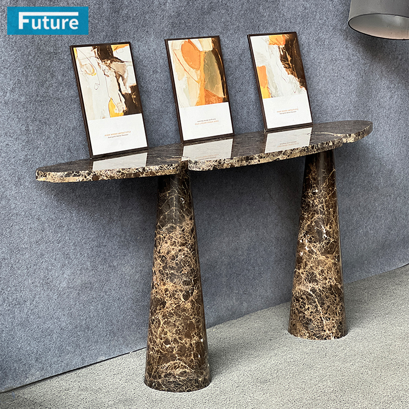 Luxury Modern Style Modern Design Dark Brown Marble Console Table with Two Legsfor Entry Hall Hotel Decor Home Entrance Villa Decoration Porjects