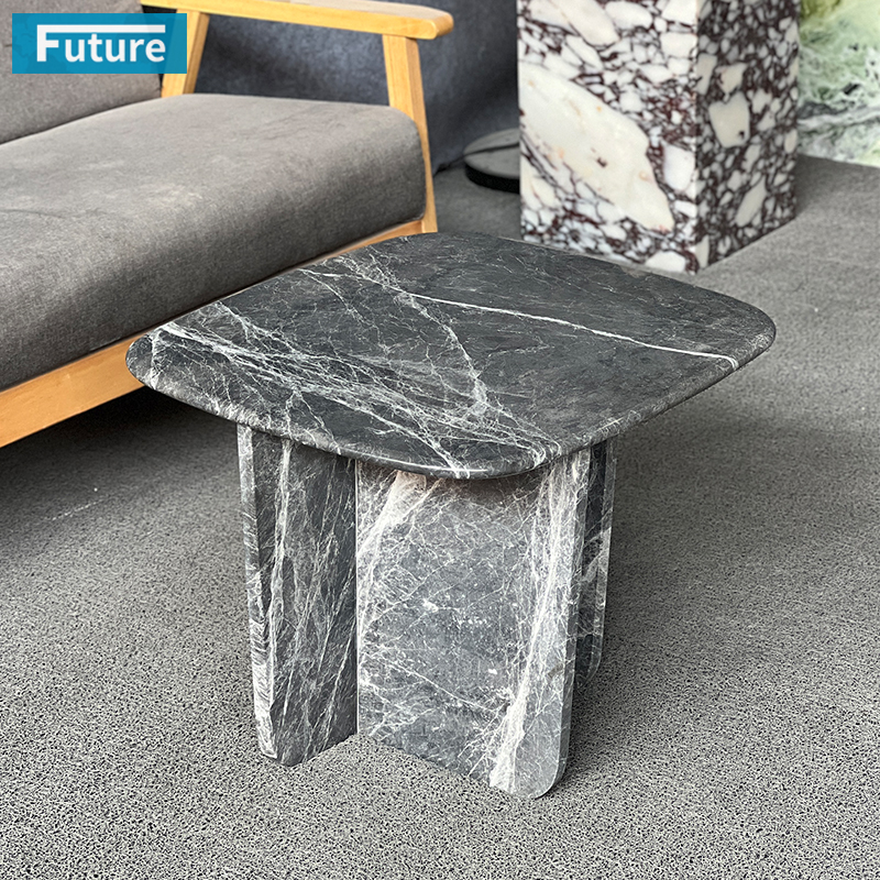 Luxury Style Hermes Light Gray Marble Side Tea Table for Livingroom Diningroom Coffee Shop Luxury Furniture