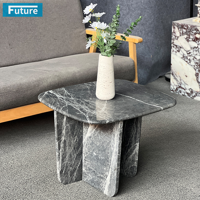Luxury Style Hermes Light Gray Marble Side Tea Table for Livingroom Diningroom Coffee Shop Luxury Furniture