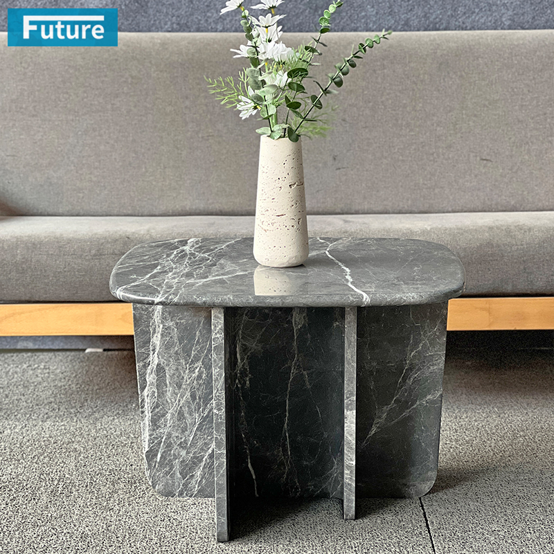 Luxury Style Hermes Light Gray Marble Side Tea Table for Livingroom Diningroom Coffee Shop Luxury Furniture
