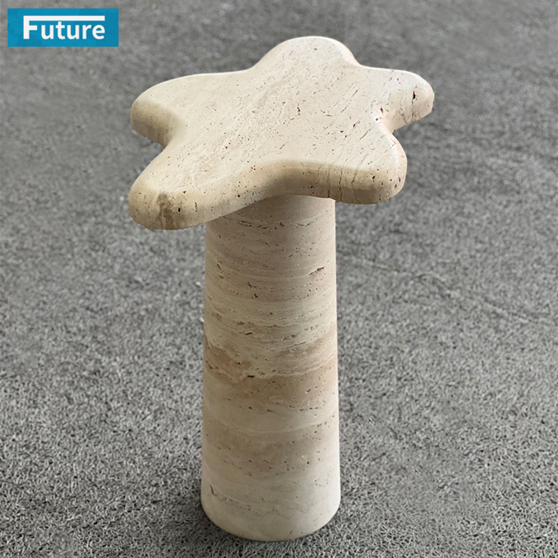 Wabi-sabi Style Berige Travertine Side Tea Table with Special Design Top for Livingroom Coffee Shop Furniture