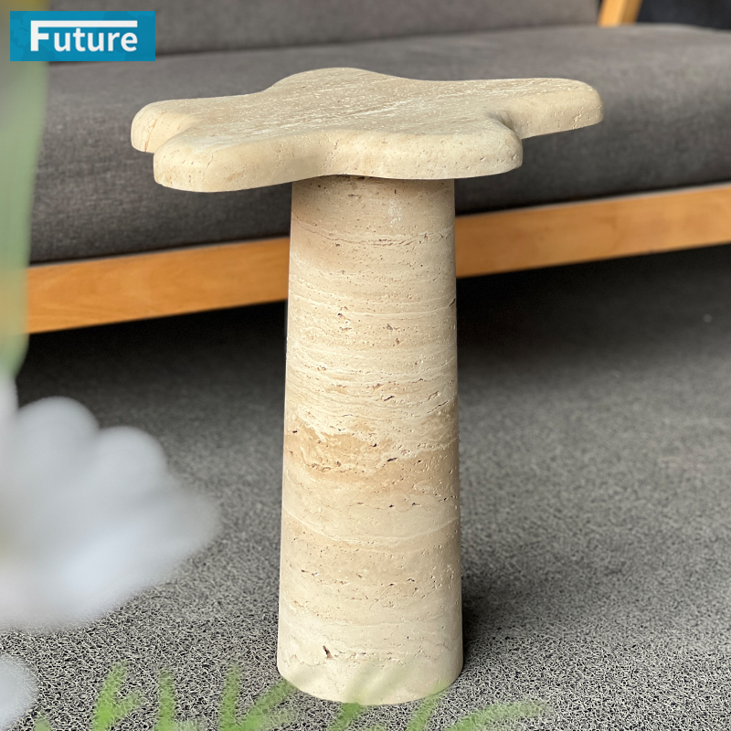Wabi-sabi Style Berige Travertine Side Tea Table with Special Design Top for Livingroom Coffee Shop Furniture