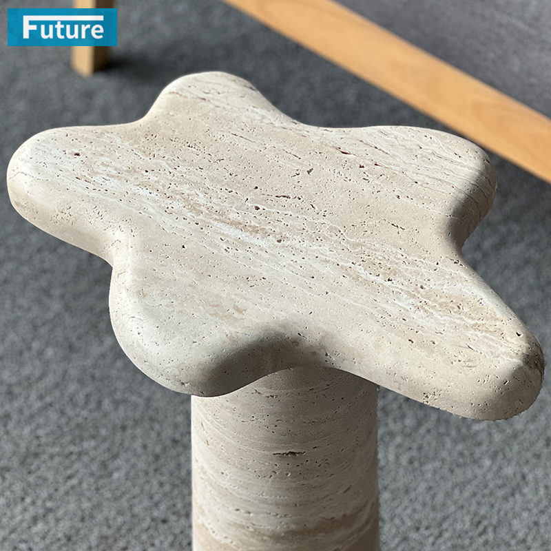 Wabi-sabi Style Berige Travertine Side Tea Table with Special Design Top for Livingroom Coffee Shop Furniture