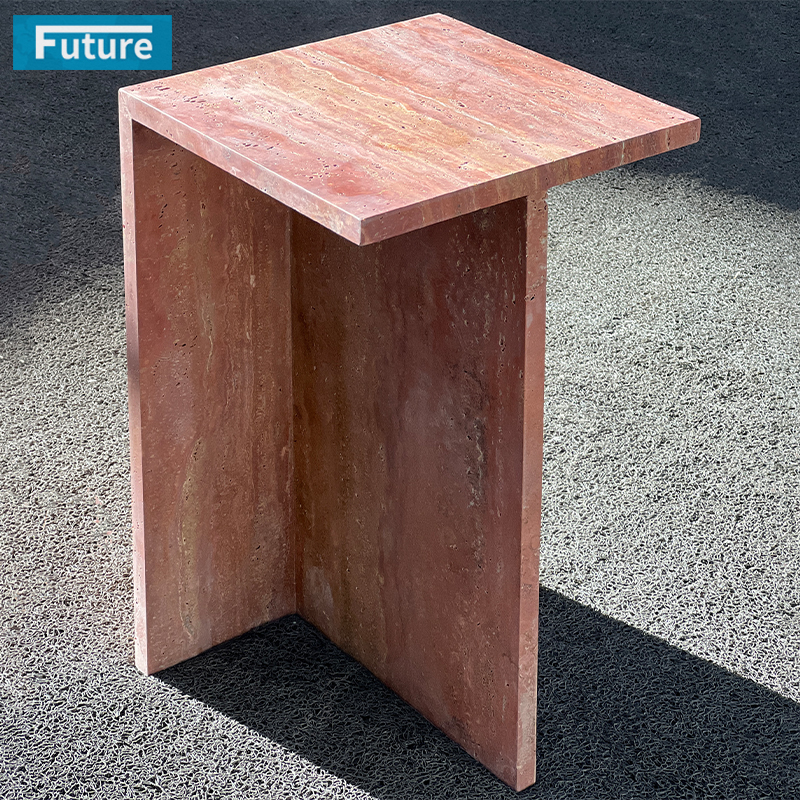 Luxury Style Square Top Red Travertine Side Table for Livingroom Diningroom Coffee Shop Luxury Furniture