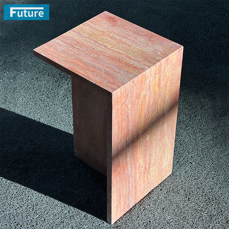 Luxury Style Square Top Red Travertine Side Table for Livingroom Diningroom Coffee Shop Luxury Furniture