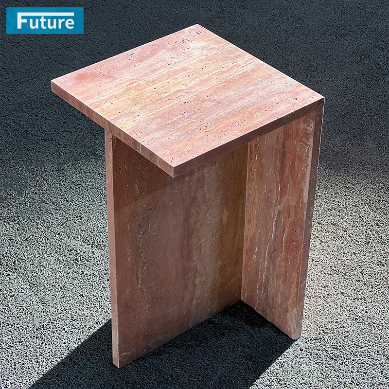 Luxury Style Square Top Red Travertine Side Table for Livingroom Diningroom Coffee Shop Luxury Furniture