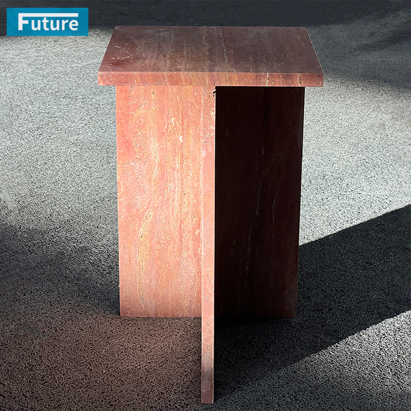 Luxury Style Square Top Red Travertine Side Table for Livingroom Diningroom Coffee Shop Luxury Furniture