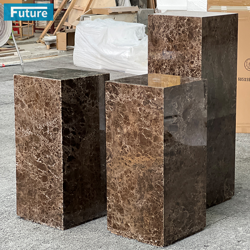 Luxury Style Cuboid Shpae Emperador Dark Brown Marble Side Table for Livingroom Diningroom Coffee Shop Luxury Furniture