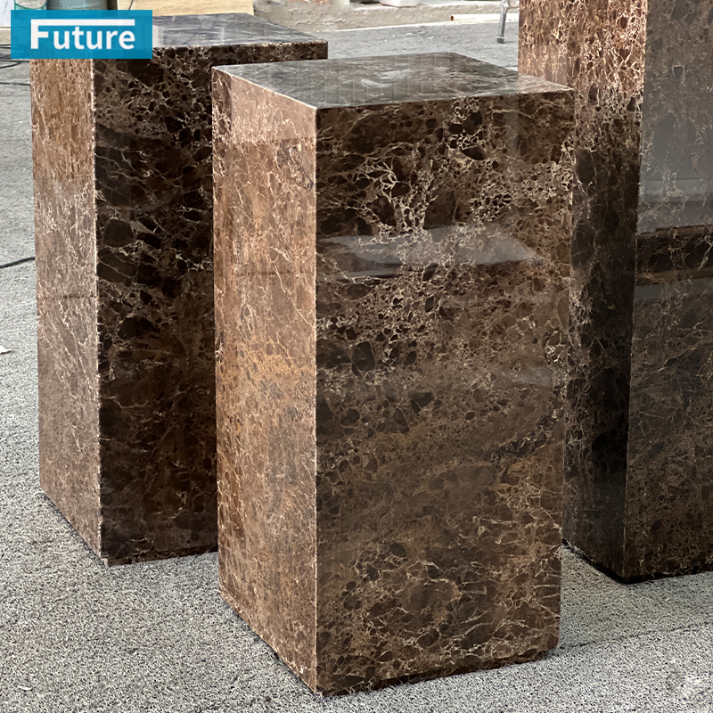 Luxury Style Cuboid Shpae Emperador Dark Brown Marble Side Table for Livingroom Diningroom Coffee Shop Luxury Furniture