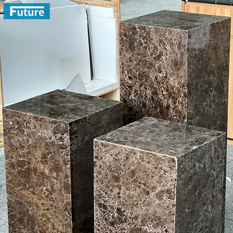 Luxury Style Cuboid Shpae Emperador Dark Brown Marble Side Table for Livingroom Diningroom Coffee Shop Luxury Furniture