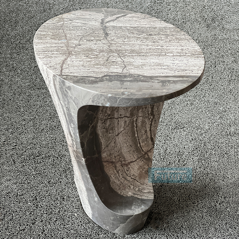 Modern Design Luxury Style Venice Light Brown Marble Side Table with Round Top for Livingroom Diningroom Coffee Shop Luxury Furniture