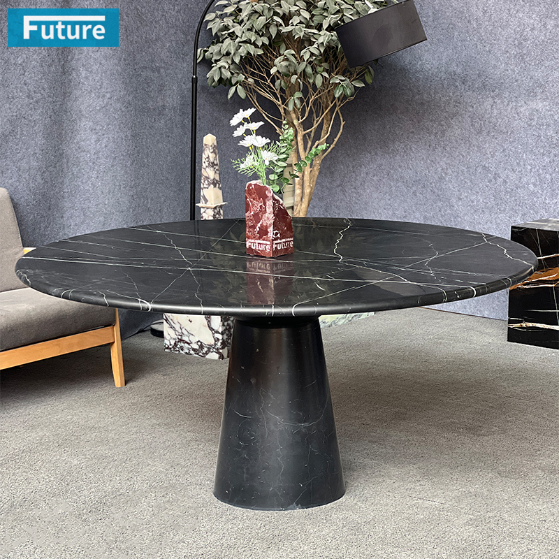 Round Top Black Marqulina Marble Dining Table For Home Decor Dining Furniture Dining Hall Restaurant Hotel Diningroom