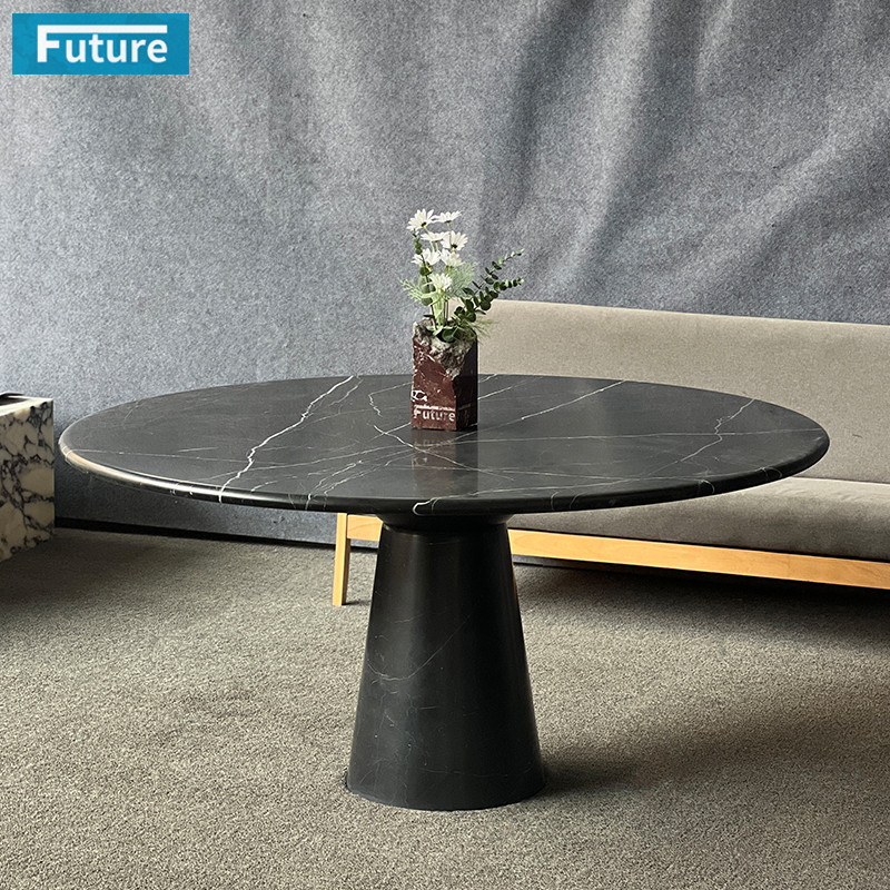 Round Top Black Marqulina Marble Dining Table For Home Decor Dining Furniture Dining Hall Restaurant Hotel Diningroom